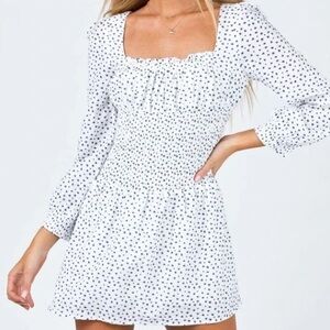 Princess Polly White & Navy Patterned Longsleeve Dress